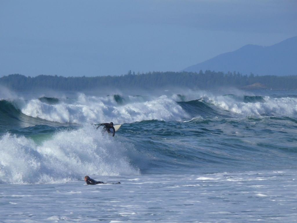 surfing at Wickaninnish Beach